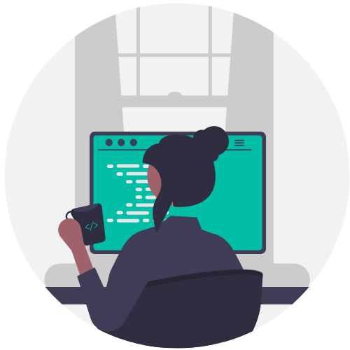 Une femme devant son ordinateur buvant un café tout en développant ses compétences digitales.