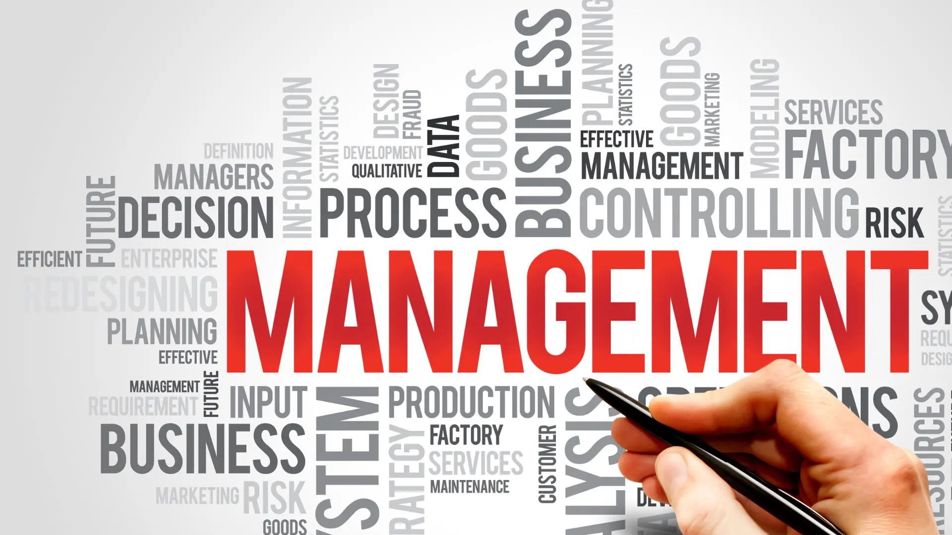 Nuage de mots sur le monde du management, pour illustrer le domaine du management bienveillant.