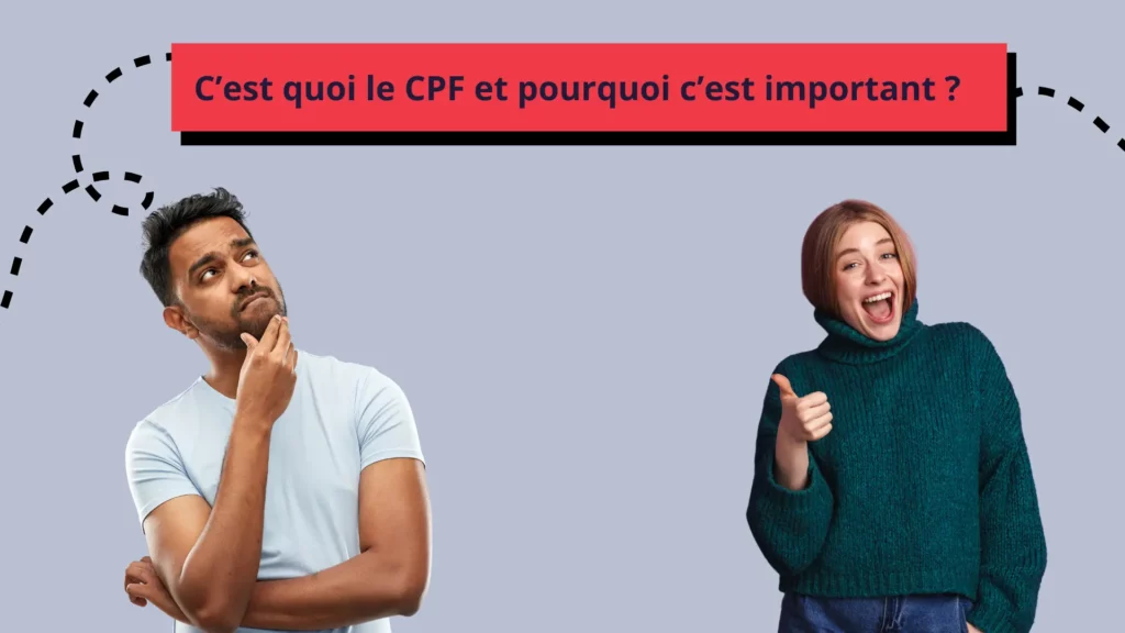 Un homme pensant et une femme levant le pouce vers le haut, de face, sur un fond gris-violet.