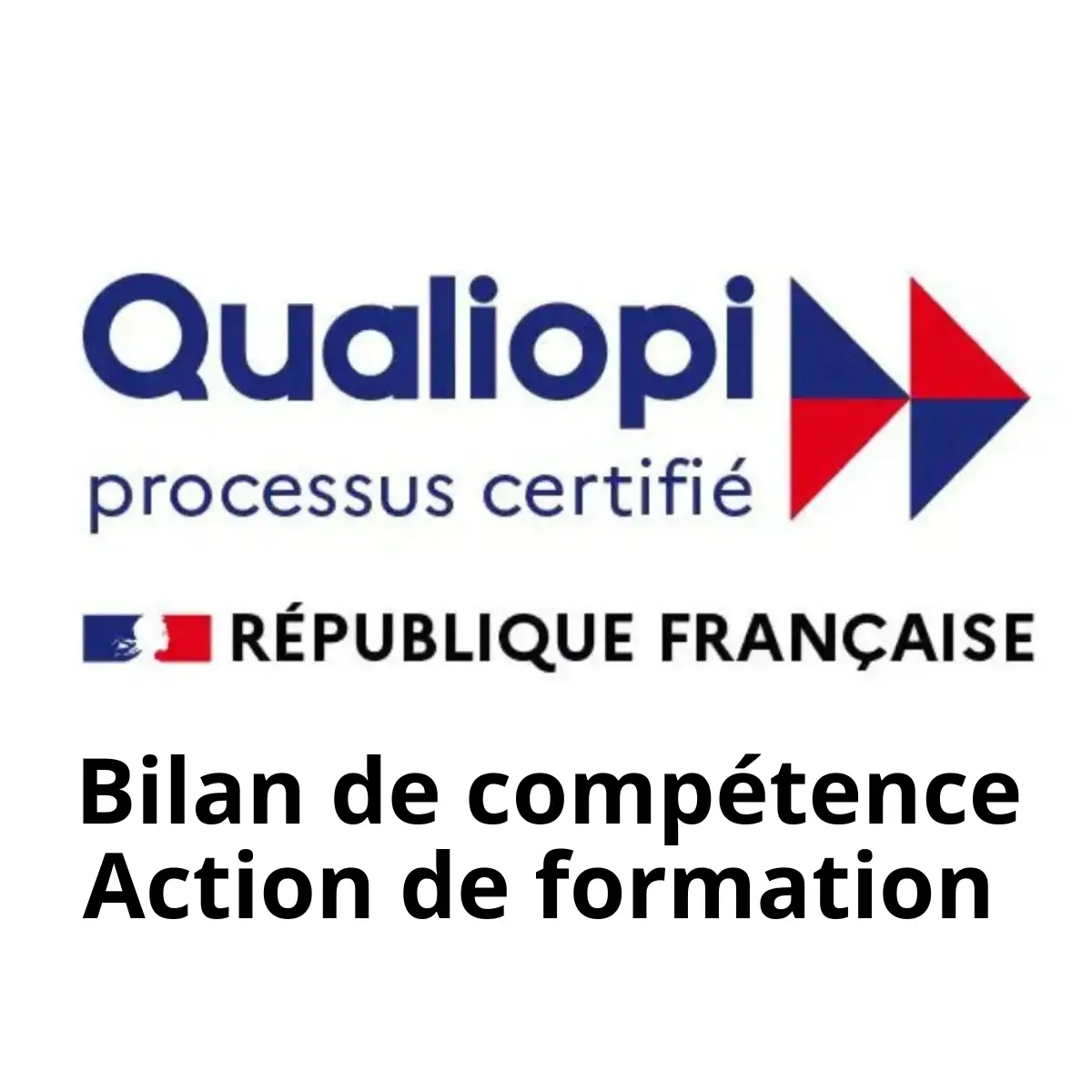 Logo Qualiopi, avec la mention Bilan de Compétences et Action de Formation.